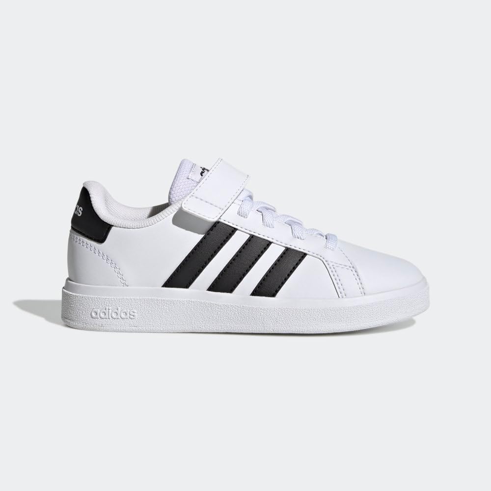 Adidas Детские универсальные кроссовки Grand Court 2.0 с эластичными шнурками и ремешком, белый/черный — фото 3