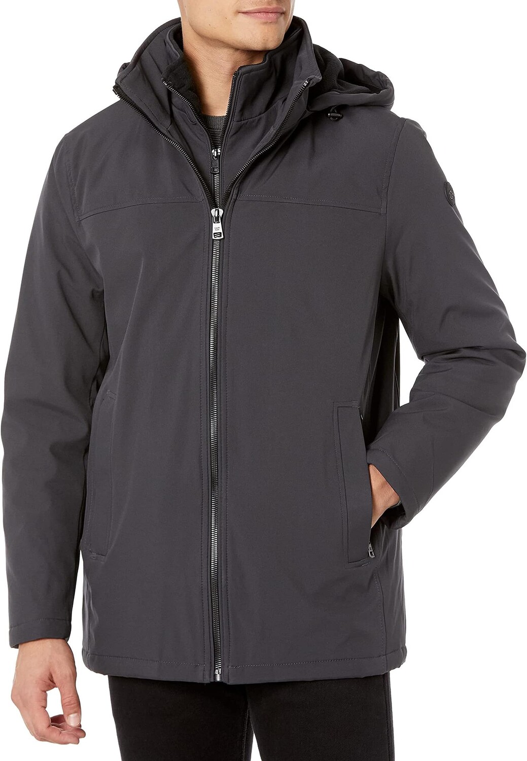 

Куртка Men's Hooded Rip Stop Water and Wind Resistant Jacket with Fleece Bib Calvin Klein, цвет Iron