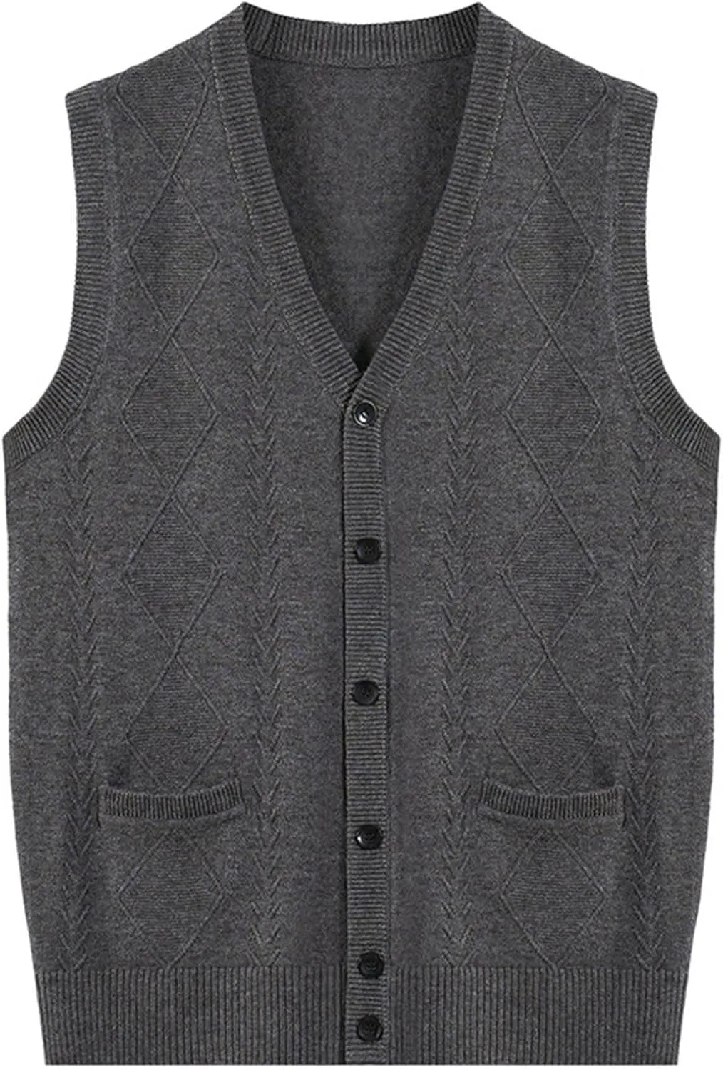 Мужской жилет-свитер, классический, с V-образным вырезом и аромелем, без рукавов, вязаный, свободного кроя, повседневный, однотонный, на пуговицах Generic, темно-серый
