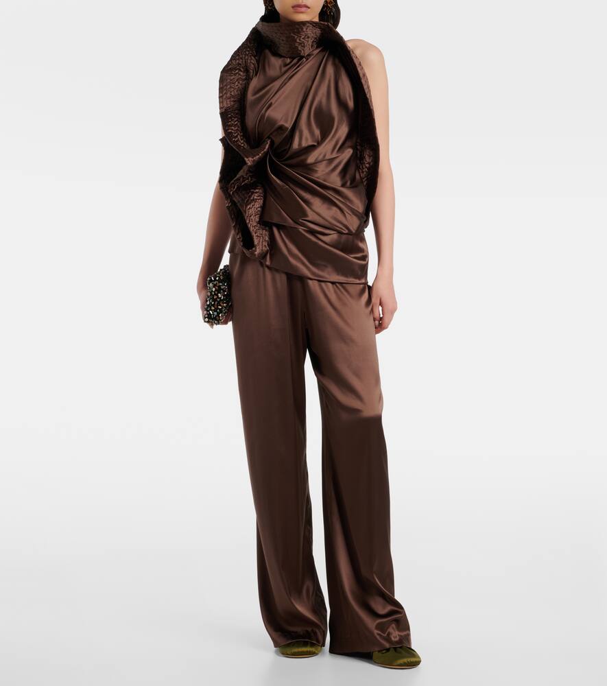 Асимметричный топ из сатина с шелком с драпировкой Dries Van Noten, Brown — фото 2