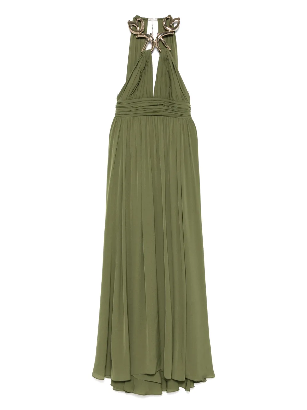 

Шелковое платье макси с эффектом металлик Elie Saab, зеленый