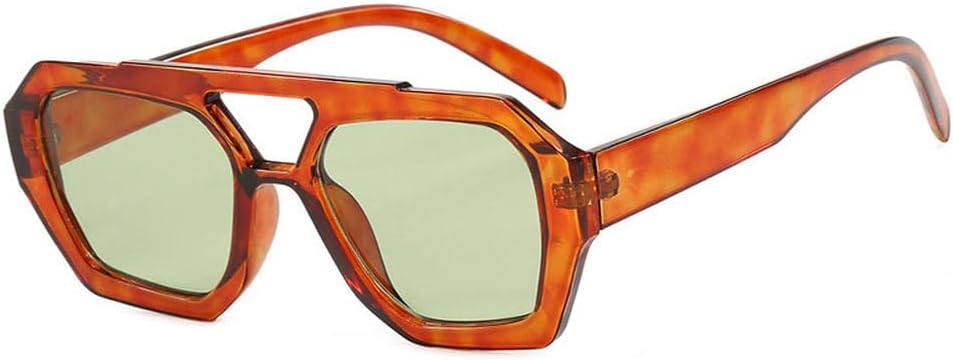 

Ретро солнцезащитные очки с двойной перемычкой для женщин, модные очки с прозрачными линзами Ocean, трендовые солнцезащитные очки Polygon с защитой от УФ-излучения UV400 для мужчин TKKTLLT, Amber Green