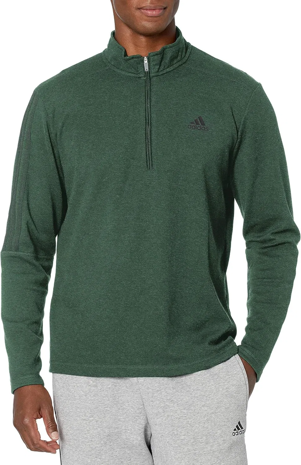 Мужская толстовка adidas Golf с тремя полосками, изготовленная из переработанного полиэстера, с застежкой-молнией до середины груди