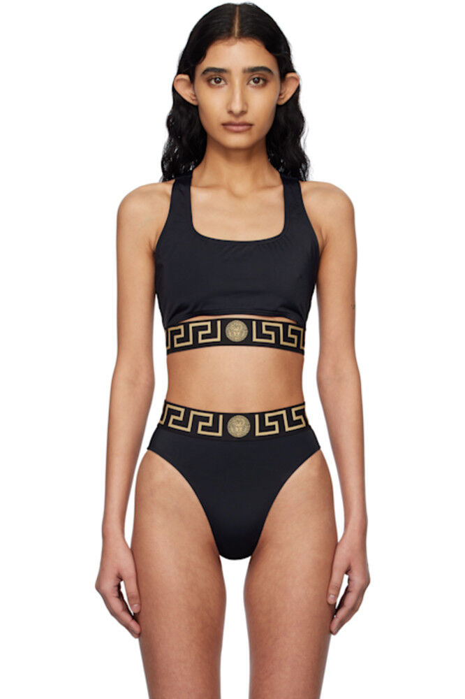 

Черный верх бикини с узором Greca Border Versace Underwear
