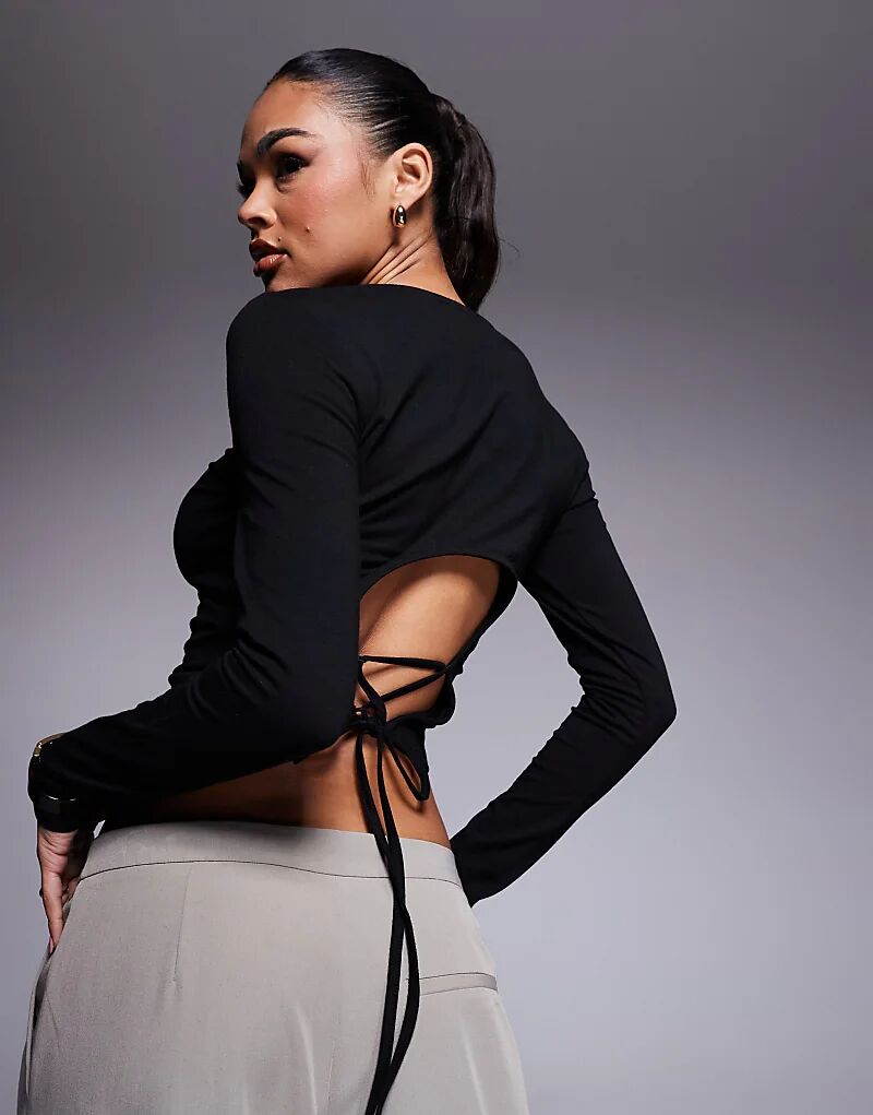 

Топ ASOS DESIGN с круглым вырезом и завязками сзади, черный