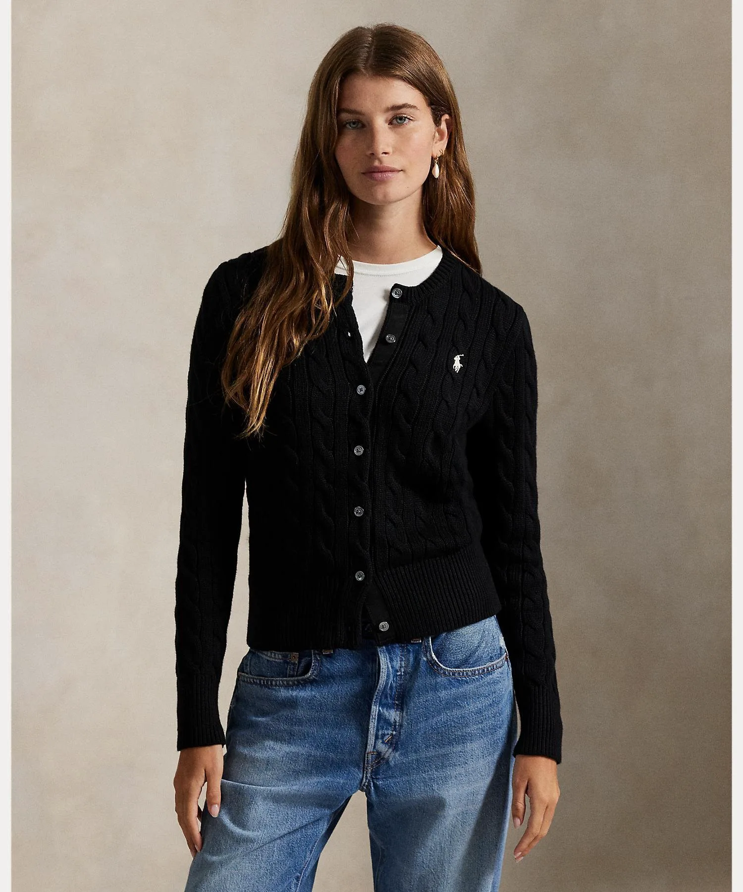 Хлопковый кардиган с круглым вырезом и косами. Polo Ralph Lauren, 001 Black