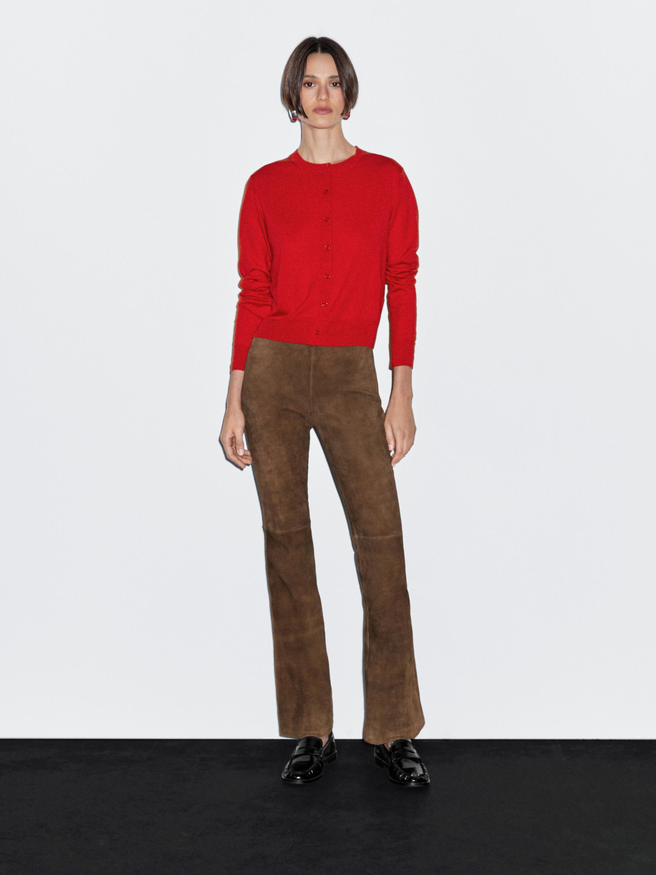 

Кардиган из смесовой шерсти с круглым вырезом Massimo Dutti, красный