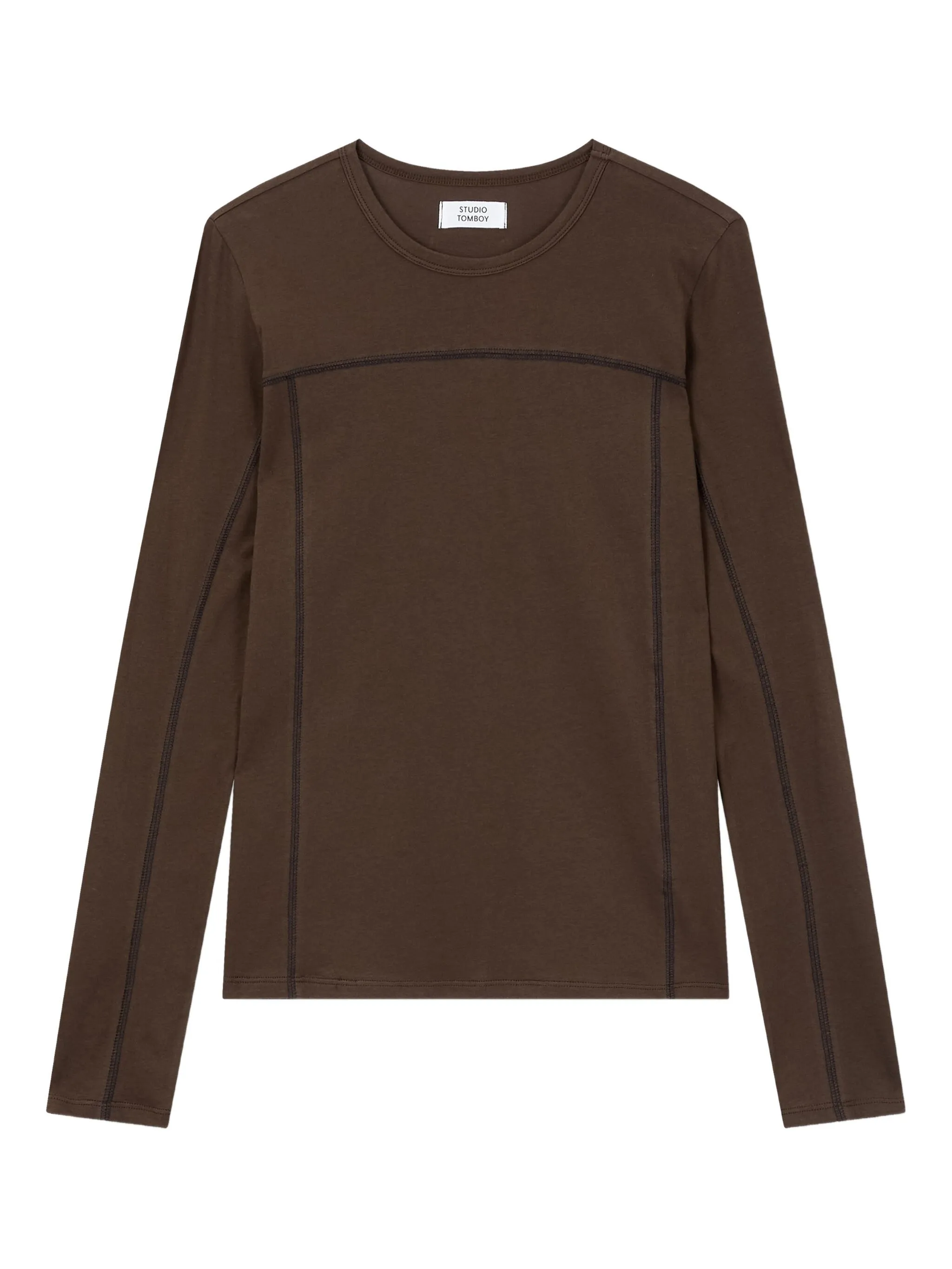 

Футболка с длинными рукавами и декоративной строчкой Studio Tomboy, коричневый