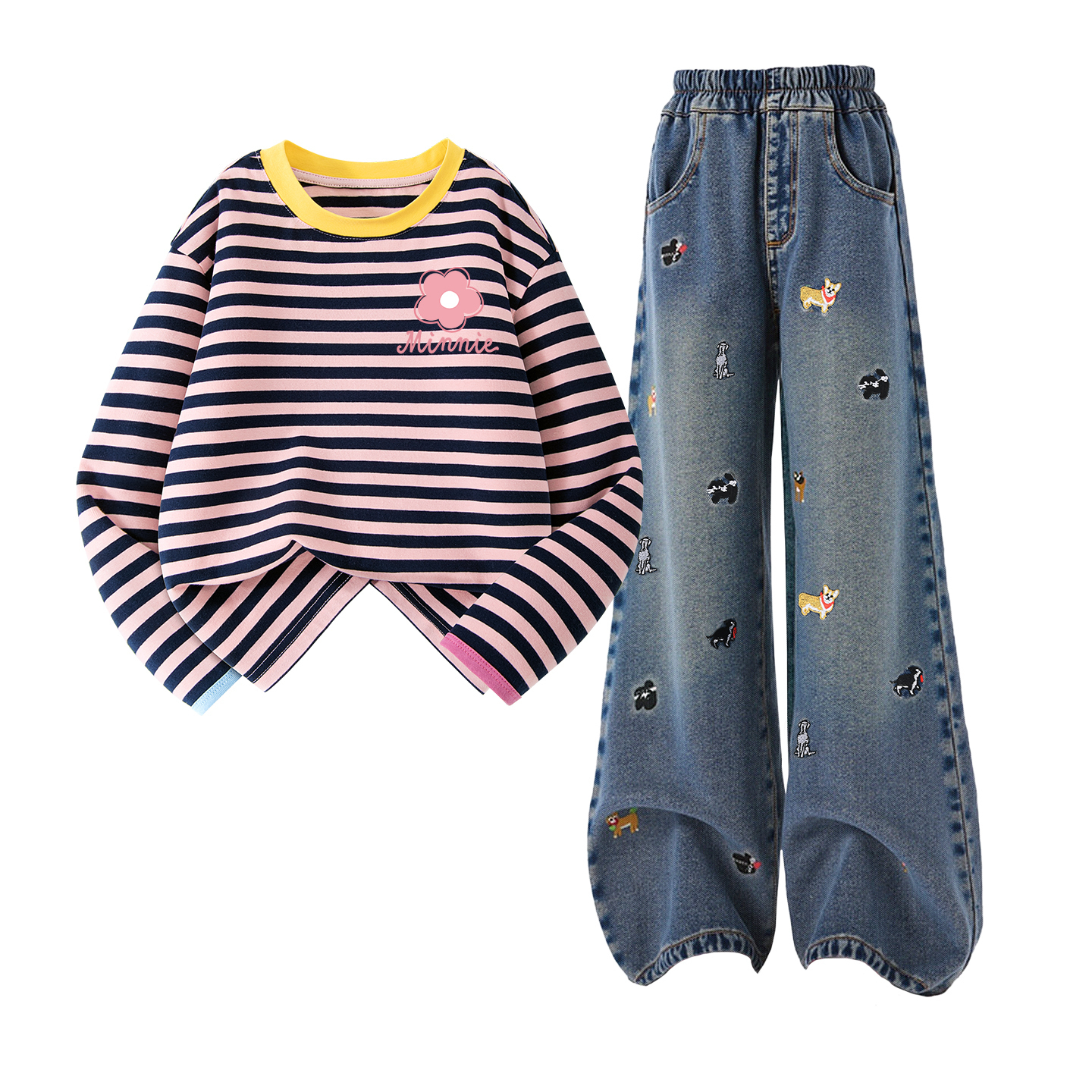 

Детская повседневная спортивная одежда Disney, Di F Small Flower K Smoke Pink+Solid Color Denim Blue