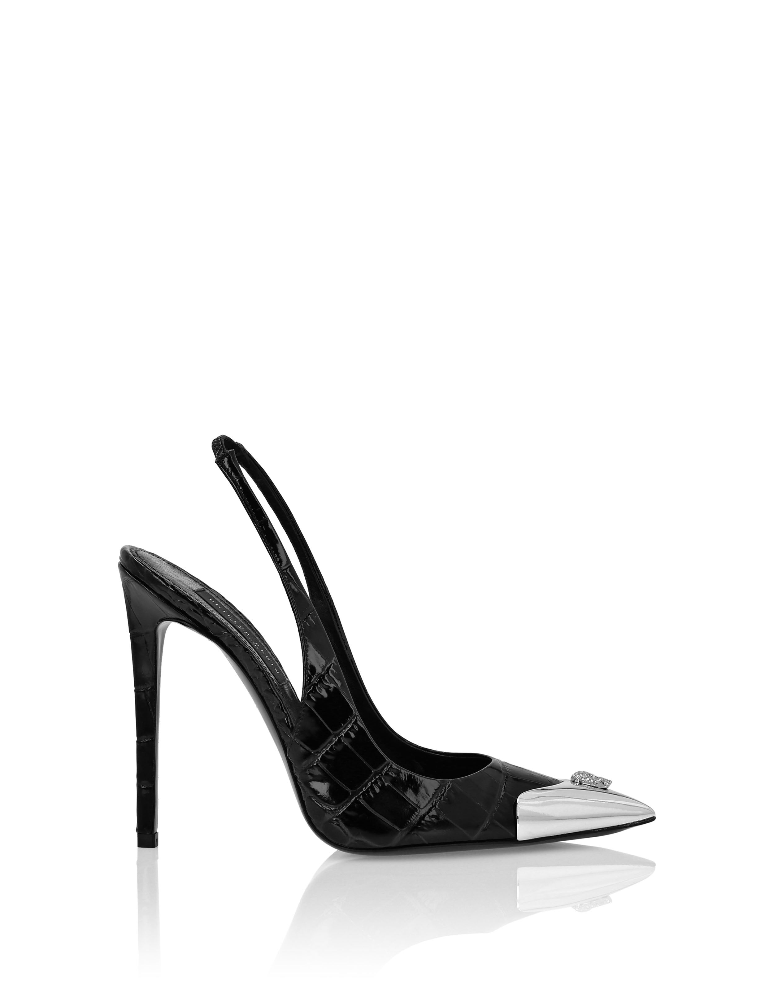Туфли Crocco Slingback High Heels Shoes Skull Strass PHILIPP PLEIN, черный — фото 2
