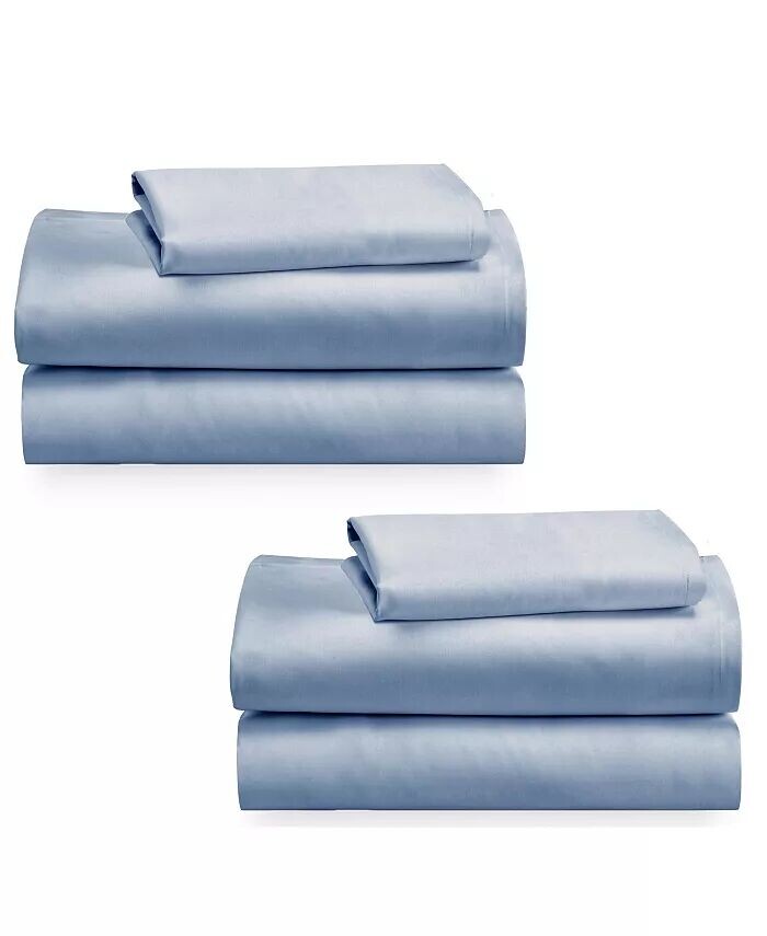 

100% хлопок, 2 комплекта двойных простыней, мягкие и прочные комплекты двойных простыней с глубокими карманами, 2 комплекта простыней с сатиновым переплетением, охлаждающие простыни (морская пена) California Design Den, синий