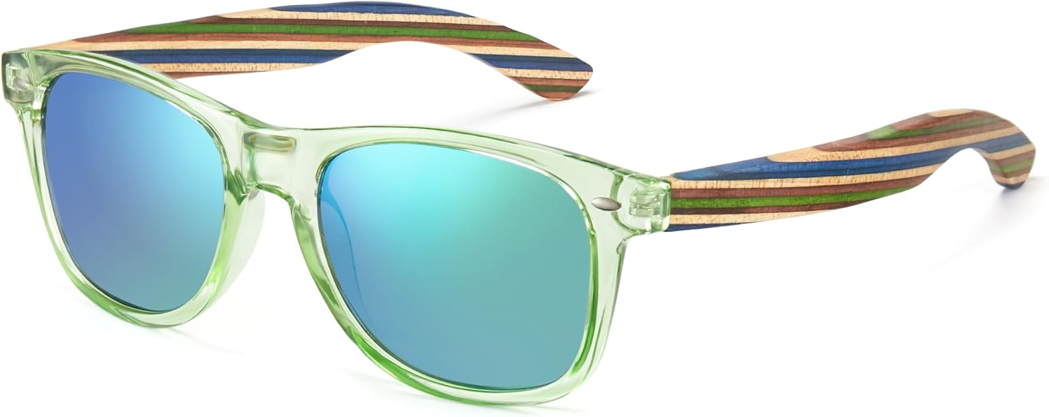 

Деревянные солнцезащитные очки Cyxus для мужчин и женщин, поляризованные, с защитой от УФ-излучения, бамбуковая оправа, зеркальные, подарок 1109, Frame: Clear Green+ Lens: Green