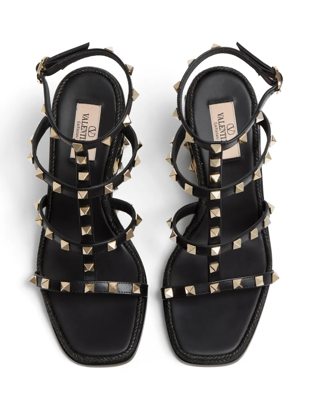 Босоножки Rockstud 80 на танкетке VALENTINO GARAVANI, черный — фото 4