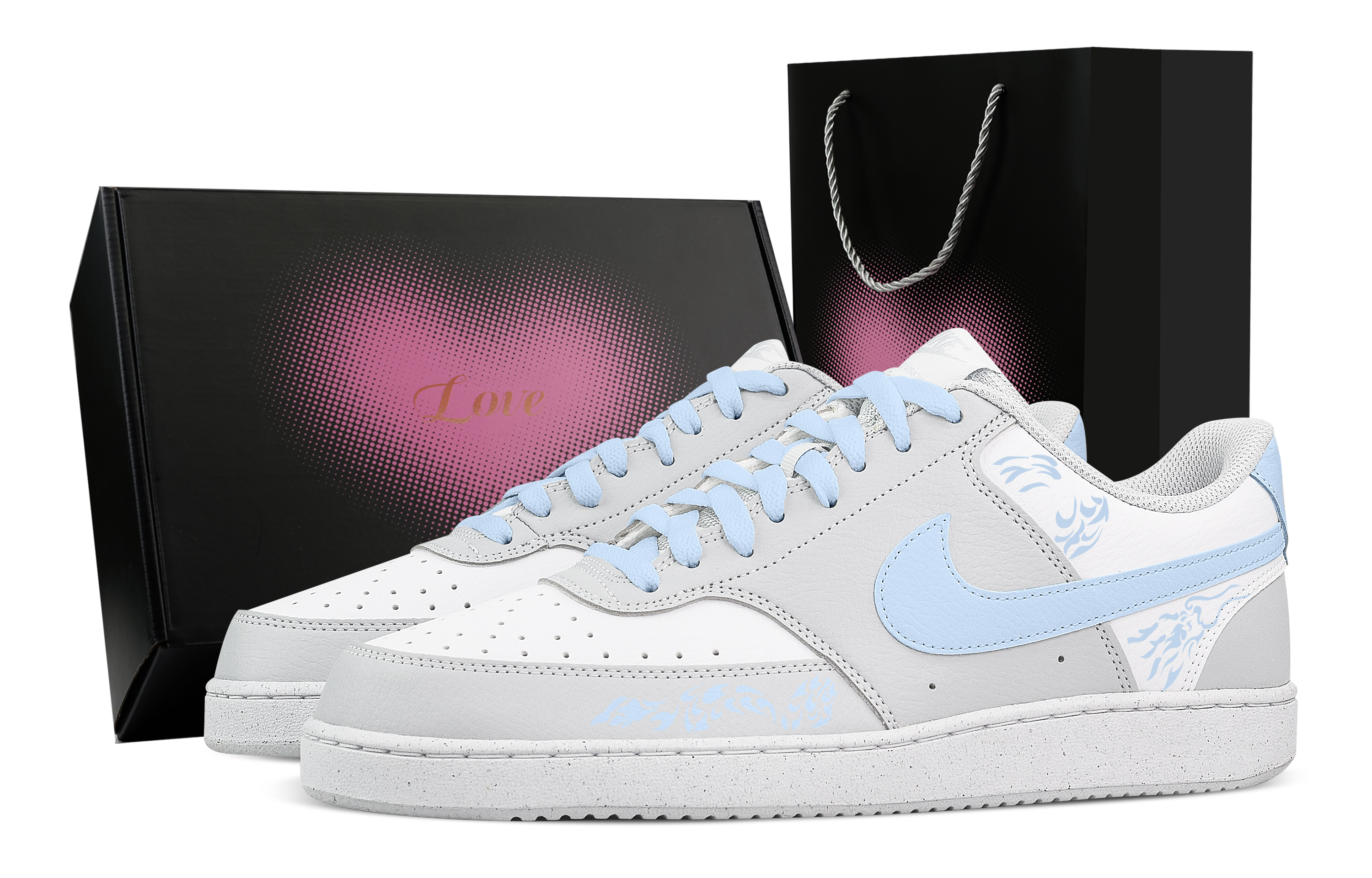

Nike Кроссовки Court Vision Kunlun Ice Plain Heart Box с низким верхом, устойчивые к истиранию, для скейтбординга, белые, синие