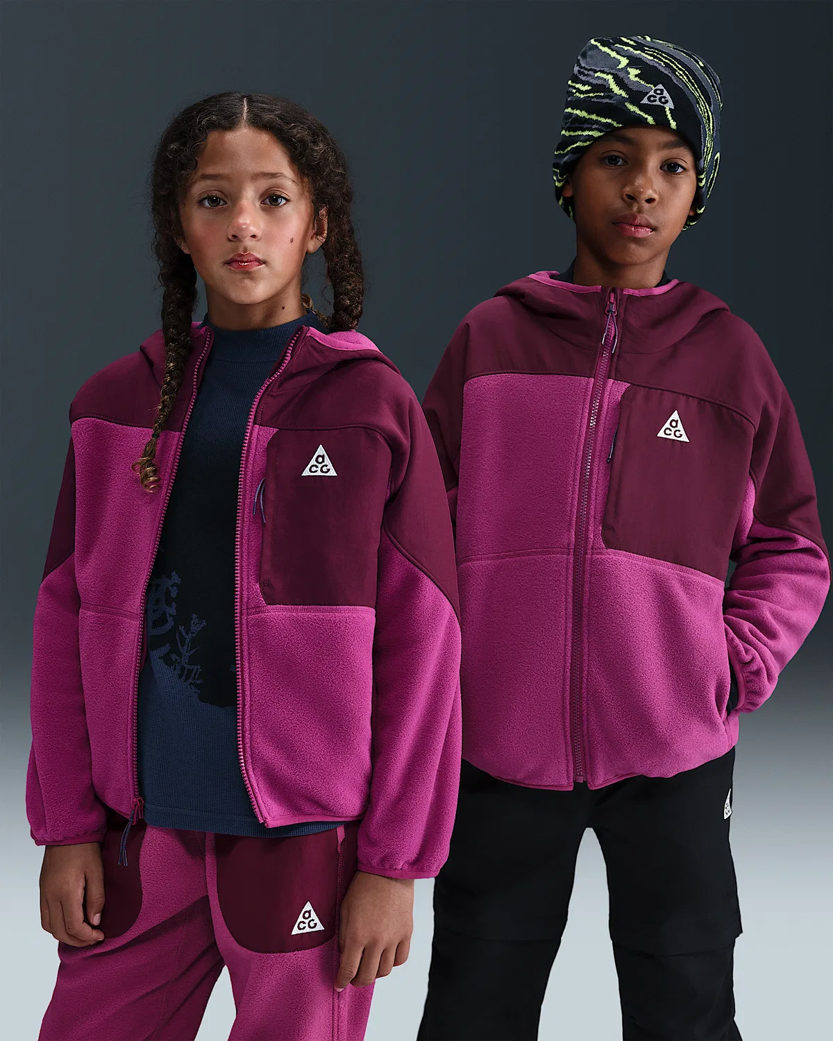 Детская флисовая кофта Polartec® на молнии Nike ACG "Wolf Tree", Cactus Flower/Bordeaux/Summit White