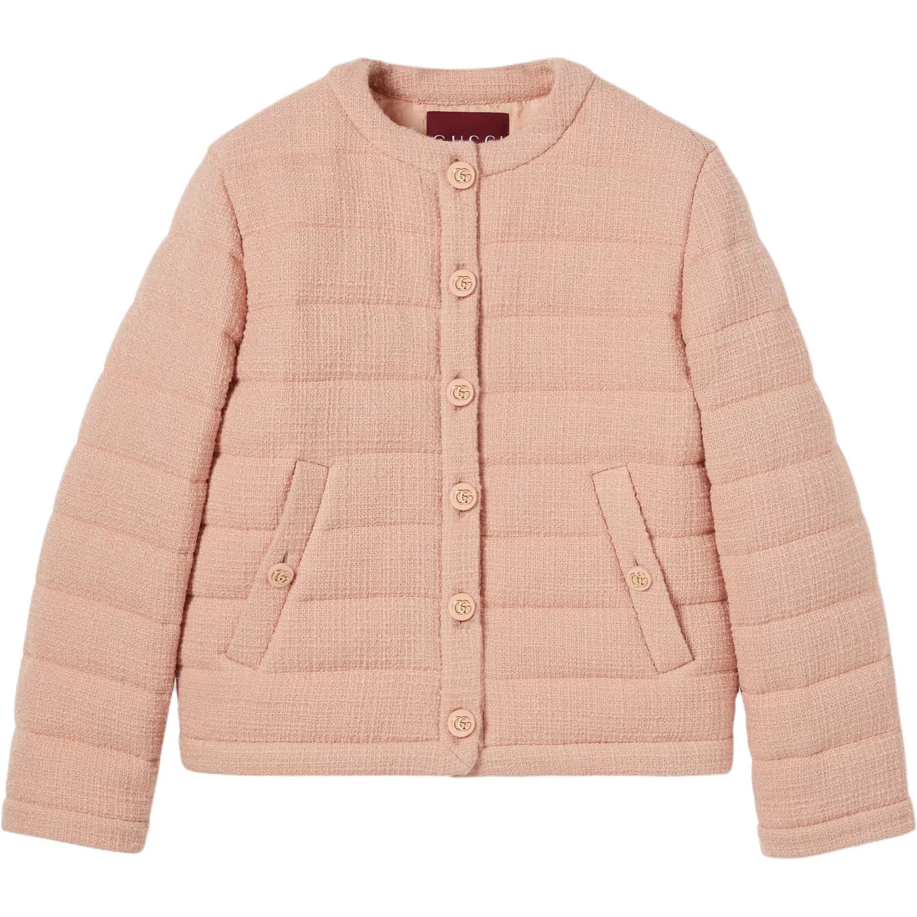 

Текстурированная шерстяная твидовая утепленная куртка GUCCI, розовый