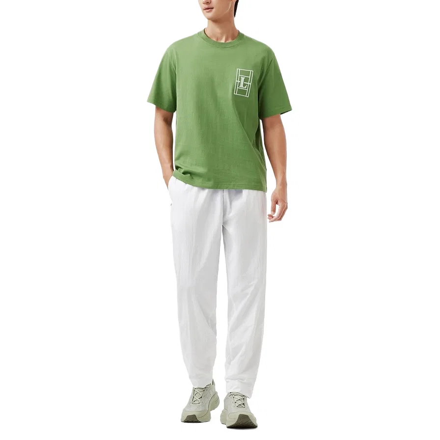Футболка мужская Lacoste с круглым вырезом, средняя посадка, светлый Grass зеленый, Dark синий черный — фото 4
