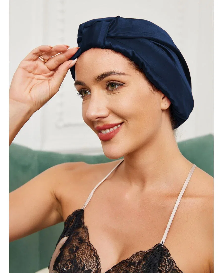 Шапочка для сна из 100% тутового шелка Silksilky, синий — фото 2