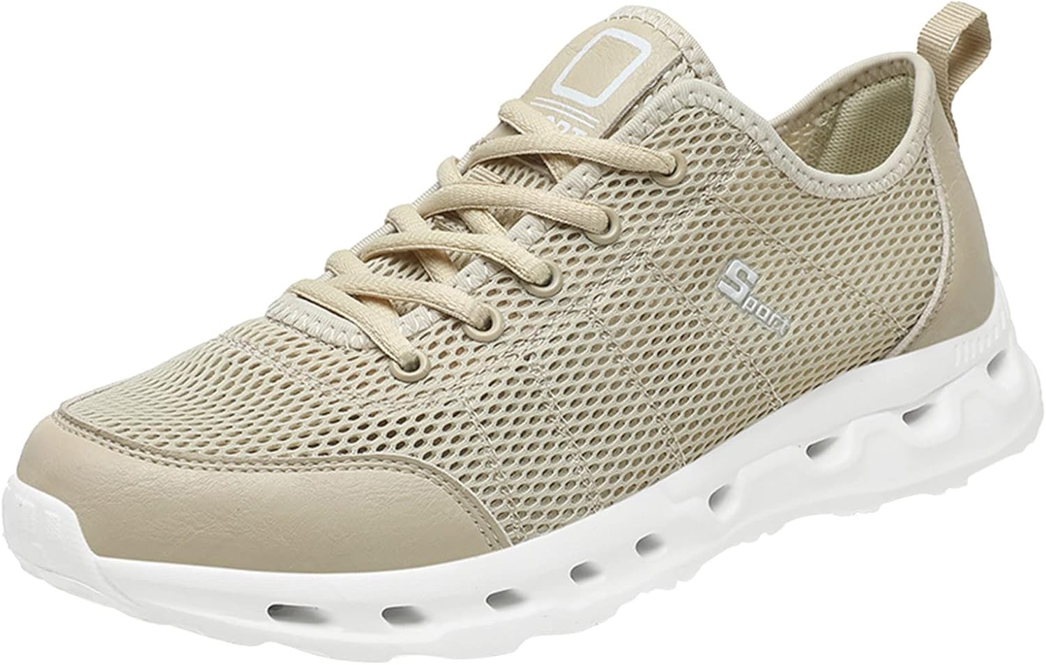 

Мужские кроссовки с новой сетчатой моделью, летние, дышащие, удобные, модные, простые, большие размеры мужской обуви Generic, бежевый