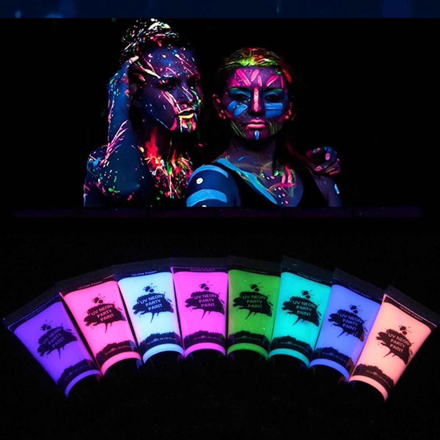 Набор для боди-арта Black Light Face and Body Paint Luganud 8 цветов по 10 мл — фото 3
