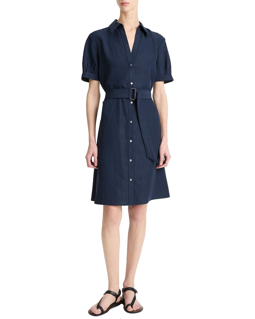 

Винс Рубашка-платье с поясом и манжетами Vince, синий