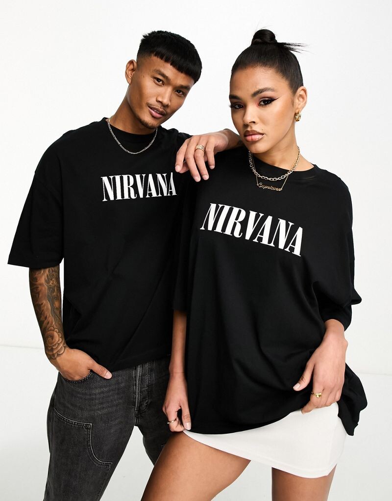 

Черная объемная футболка унисекс с принтом Nirvana ASOS DESIGN