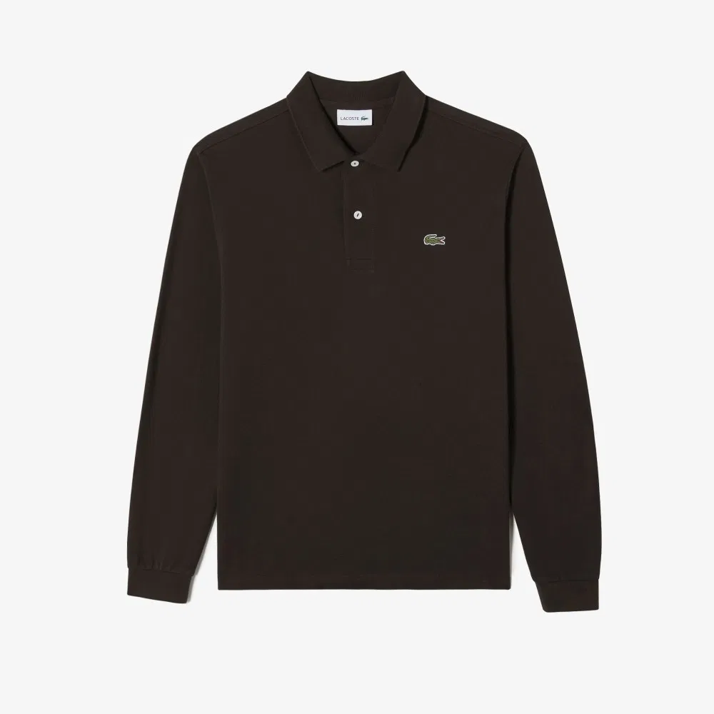 Рубашка поло Lacoste мужская с длинным рукавом, базовая, темно-коричневый — фото 4