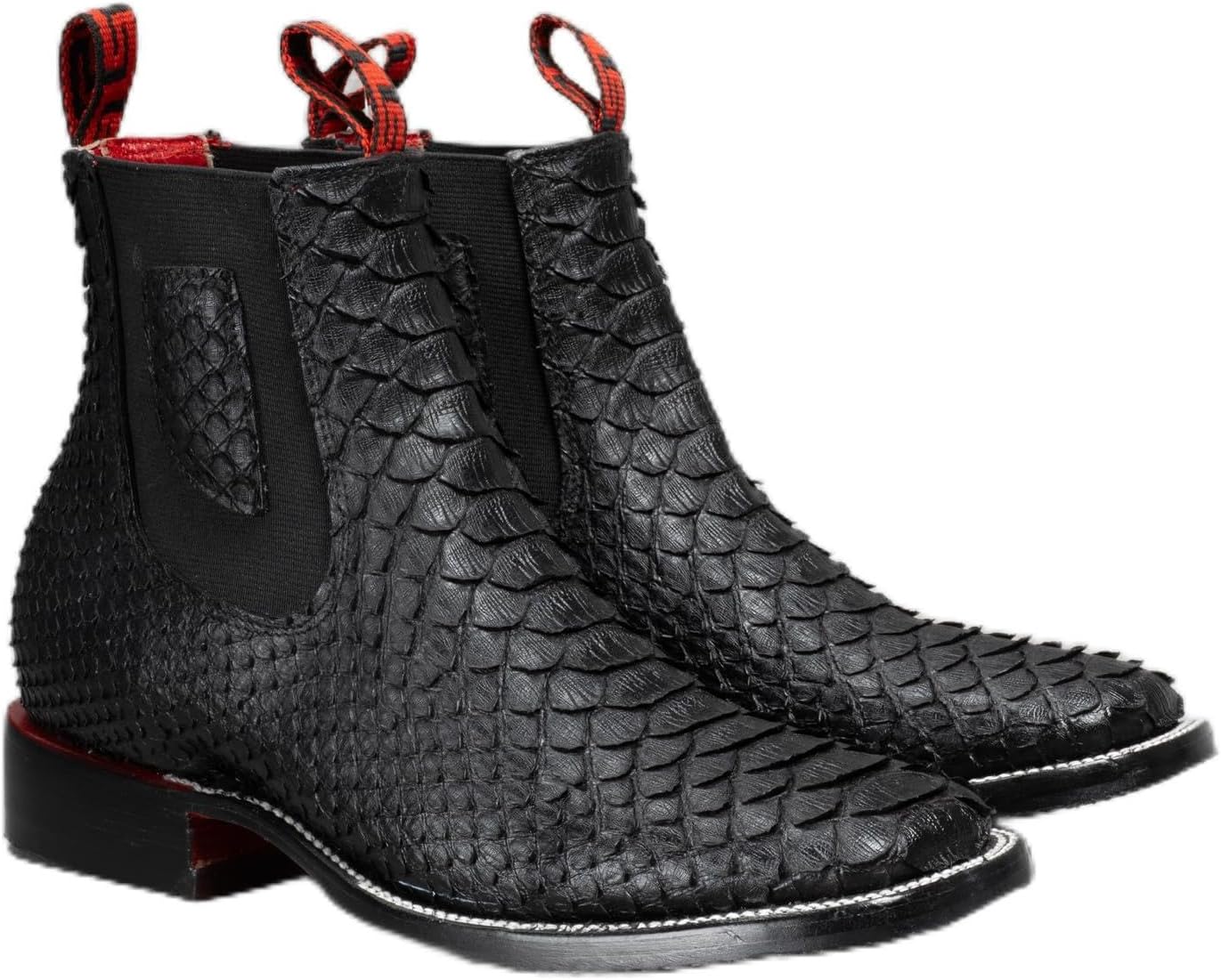 

Мужские ботинки Joe Boots 722 с отделкой под питона, высокая модель Chelsea/до щиколотки - экзотическая отделка, двойная подошва, квадратный западный носок Joe Exclusive, черный