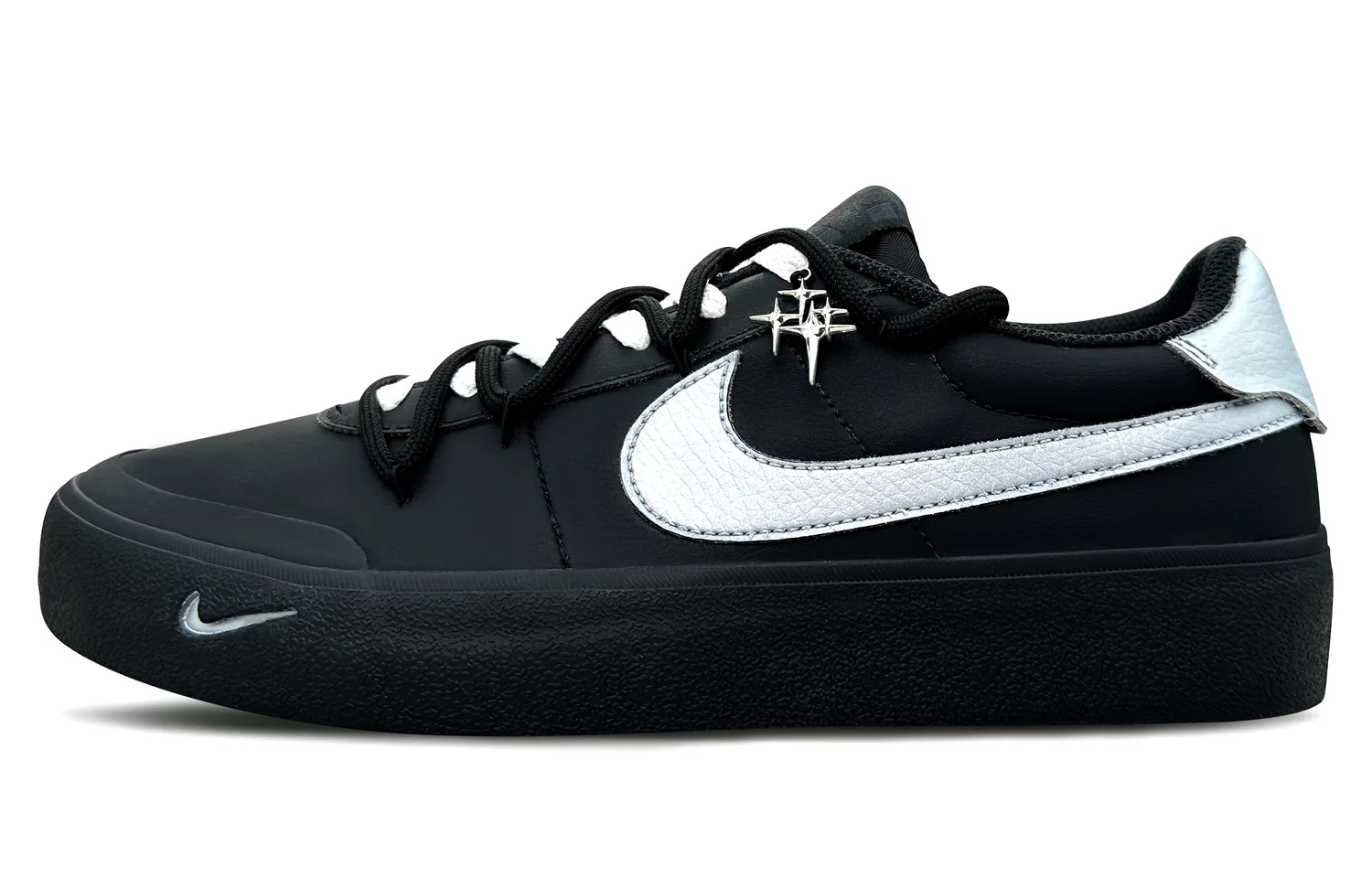 Nike Кроссовки для скейтбординга мужские Court Shot Divergent Electromagnetic Wave, Shimmery Cat Low top черные серебристые — фото 2