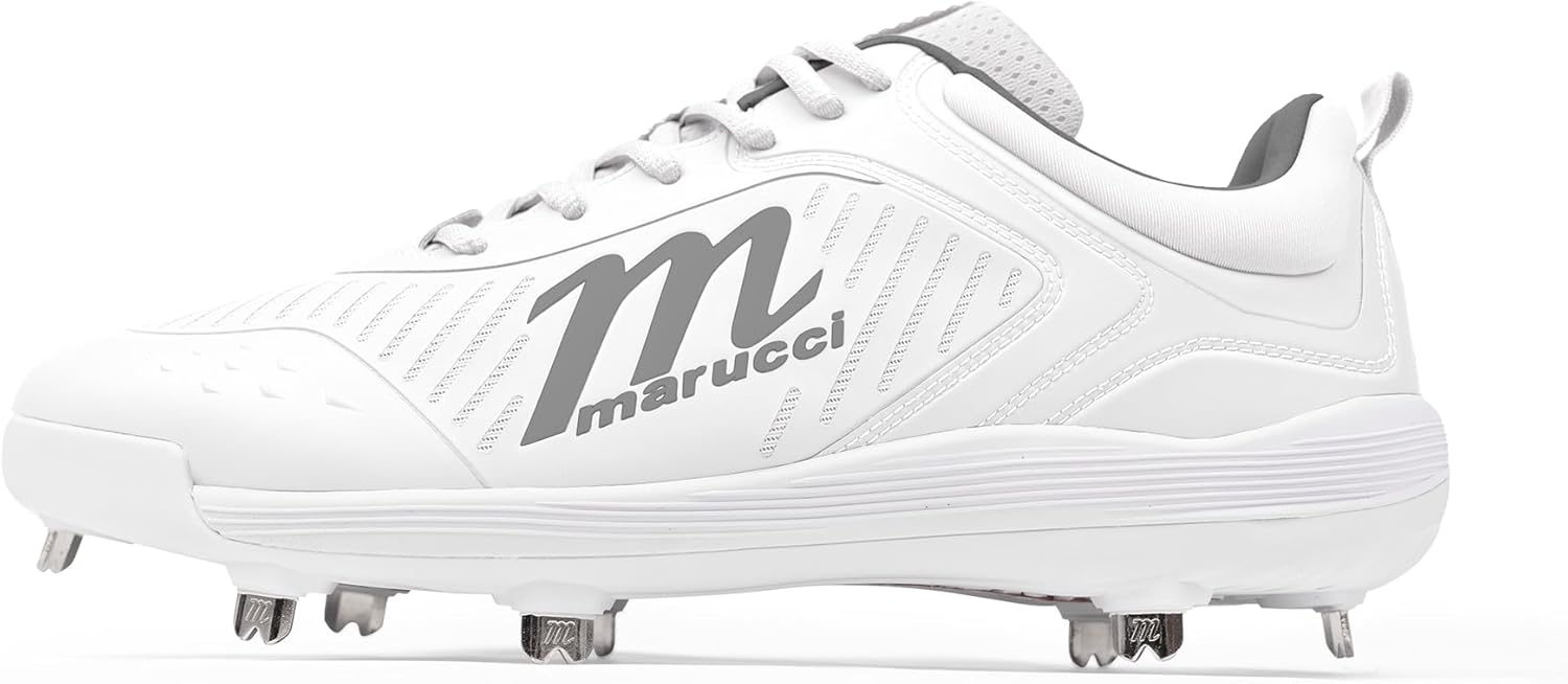Бейсбольные бутсы Marucci CFT Low Height из металла для мужчин, бейсбольная обувь для мужчин, надежная регулируемая посадка, комфорт и сцепление для высокой производительности, легкие, долговечные, белый — фото 2