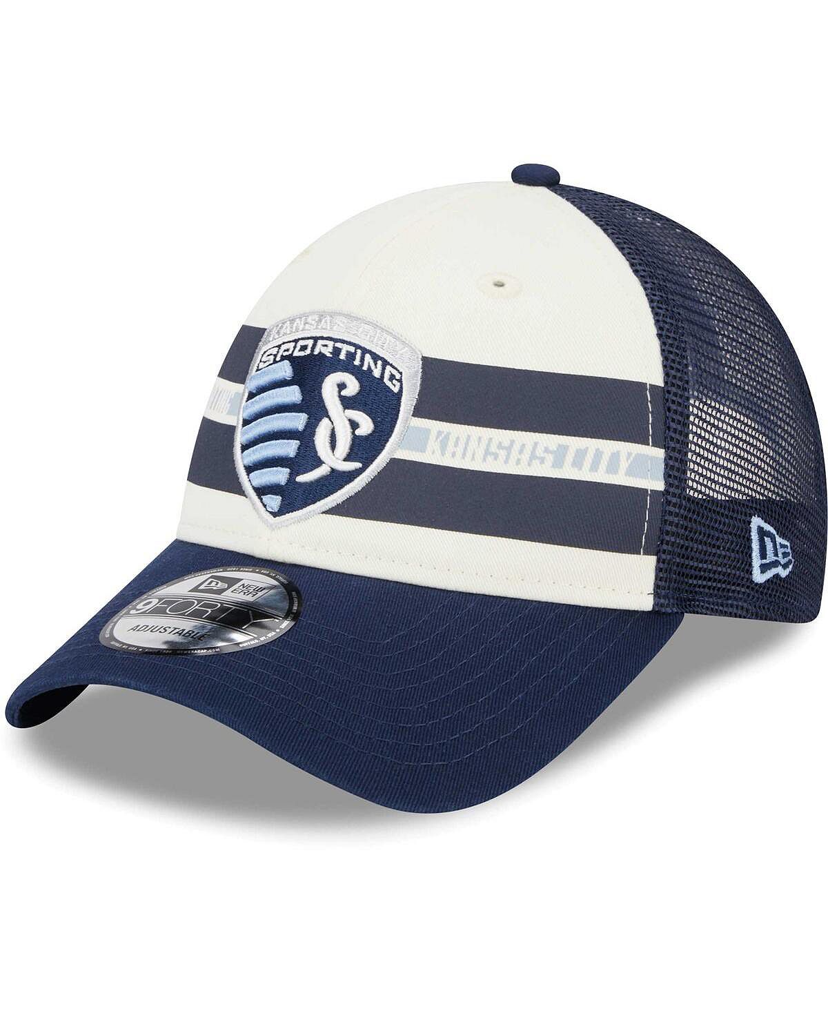 

Мужская белая, темно-синяя кепка Sporting Kansas City Team Stripes 9FORTY Trucker Snapback New Era