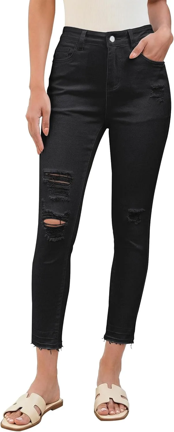 

Luvamia укороченные джинсы для женщин Skinny High Waisted Distressed Stretchy