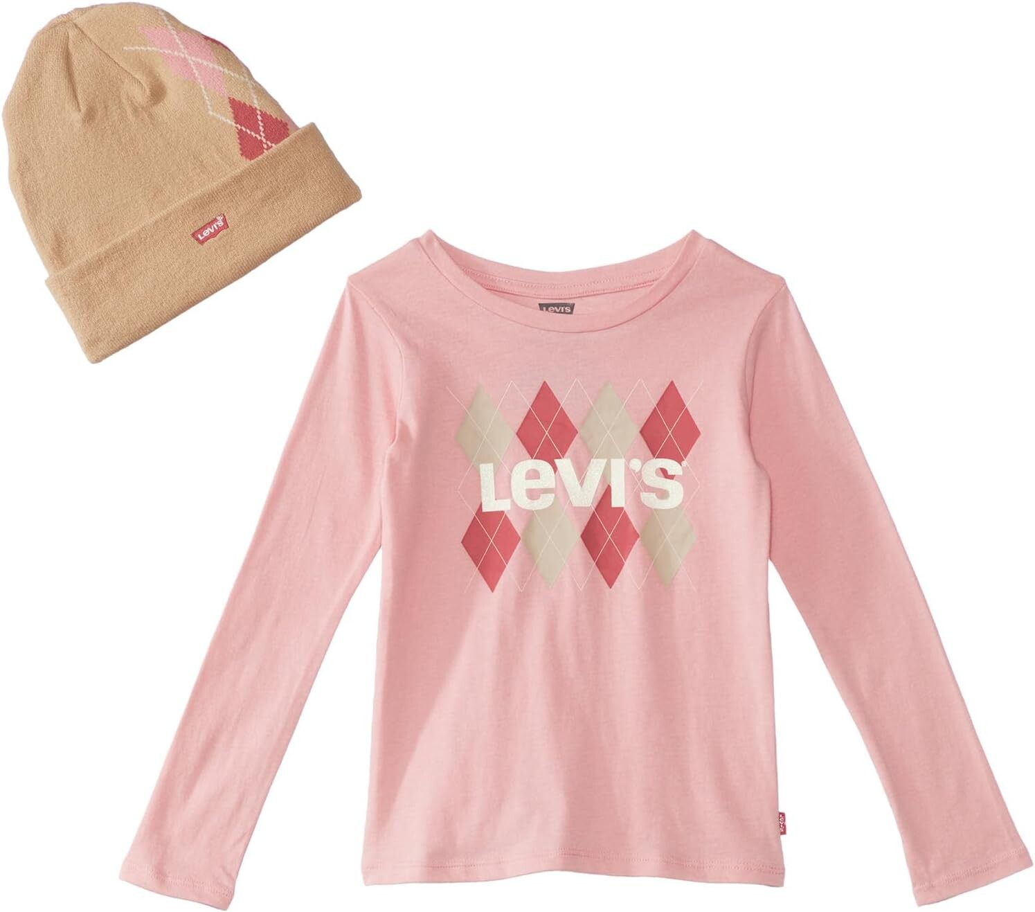 

Футболка Levi'S Long Sleeve Argyle Tee with Beanie, цвет Bridal Rose
