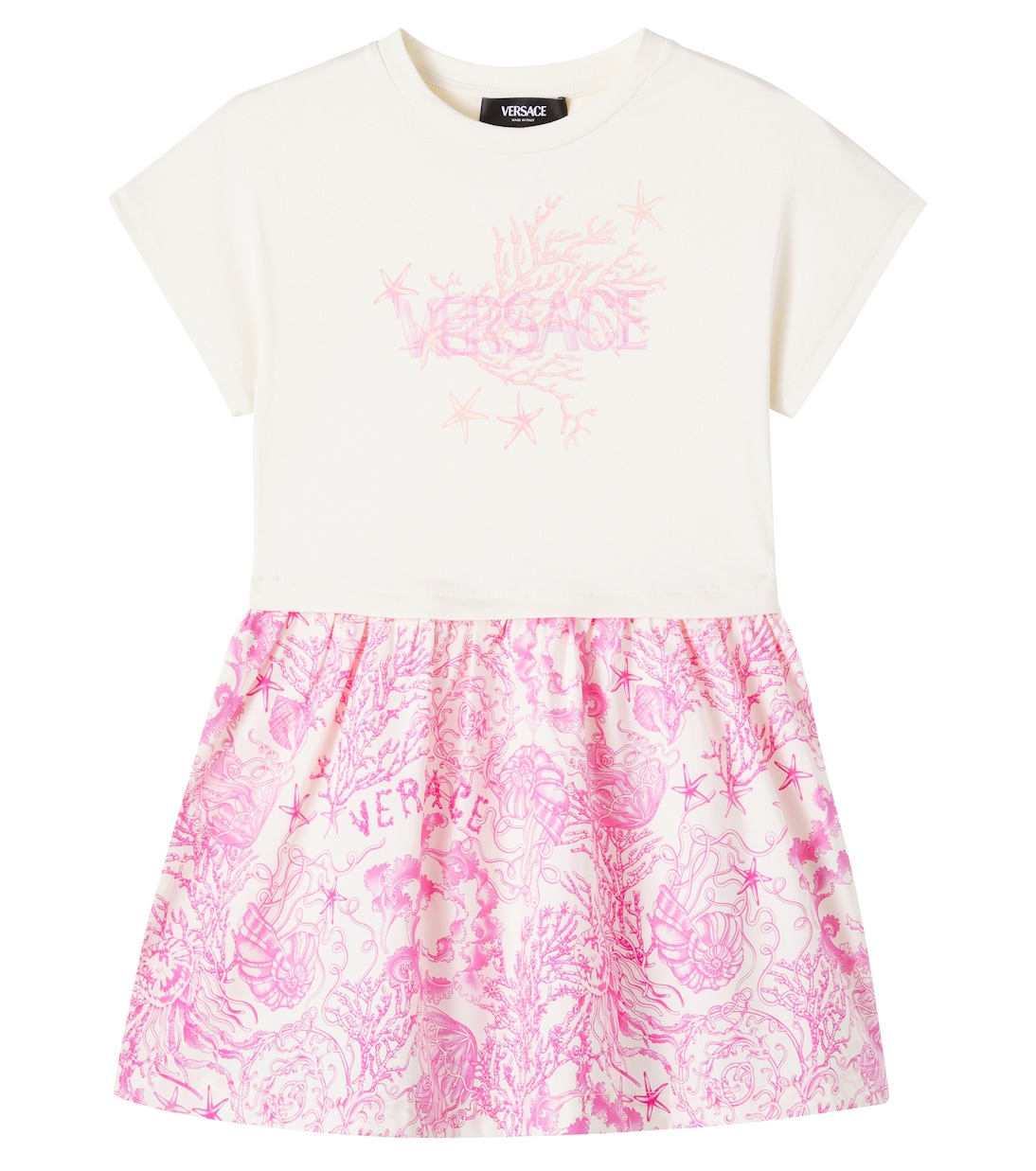

Хлопковое платье-футболка Barocco Versace Kids, Ivoty+Guava