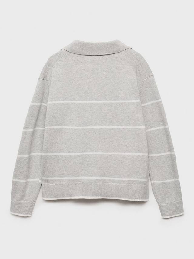 Детский поло-джемпер Katie из хлопковой смеси в полоску Mango, Light Pastel Grey — фото 4
