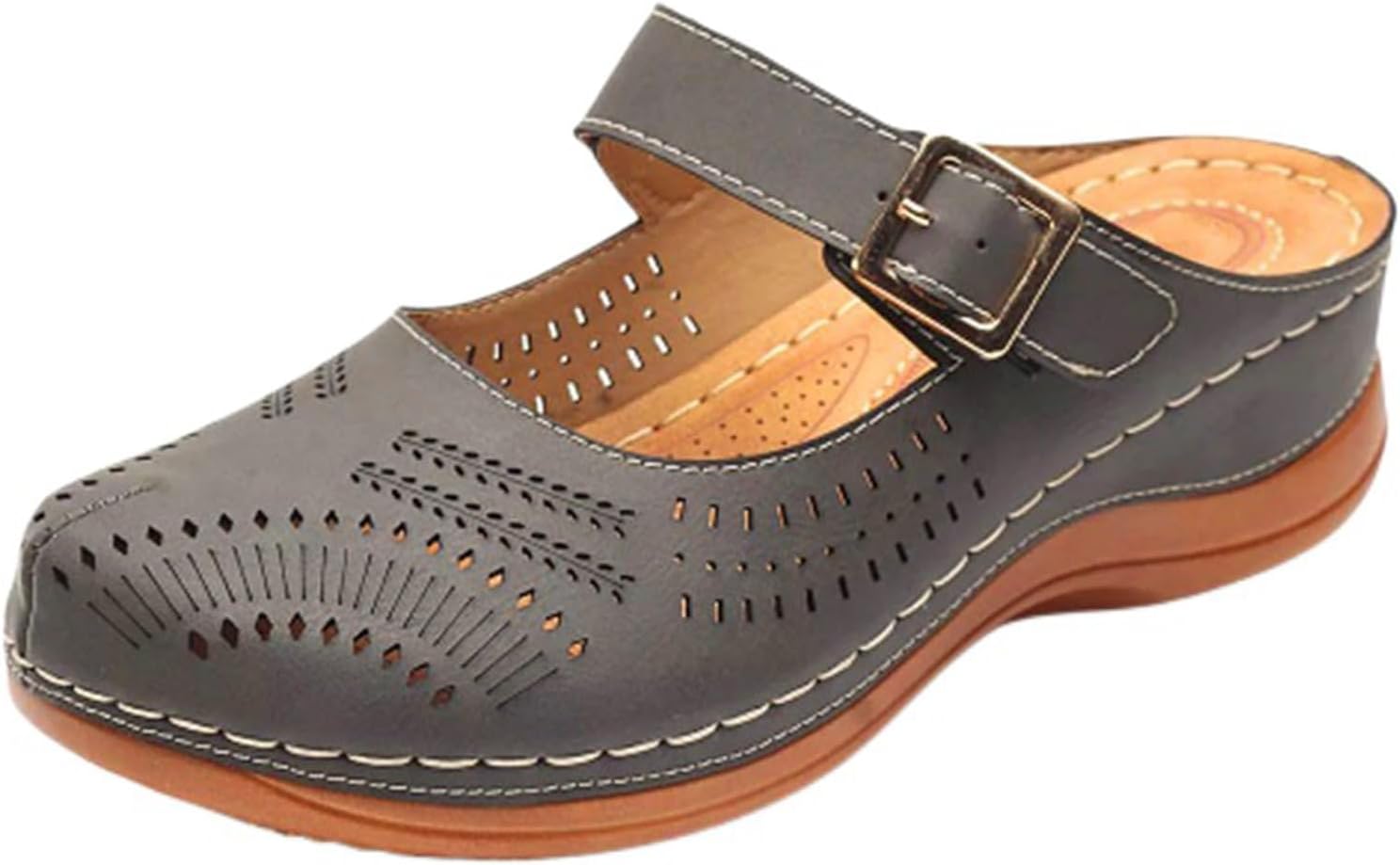 

Женские мюли с цветочным принтом для лета, удобные ортопедические сандалии на платформе, закрытый носок, без задника, комфортные, дышащие, для прогулок, повседневные и нарядные бохо-сандалии на танкетке, с легким надеванием Kvotuu, серый