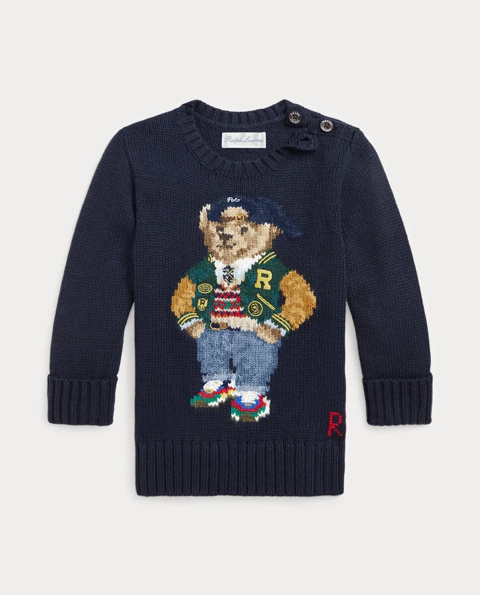 

Хлопковый свитер для мальчика с мишкой-поло Polo Ralph Lauren, темно-синий