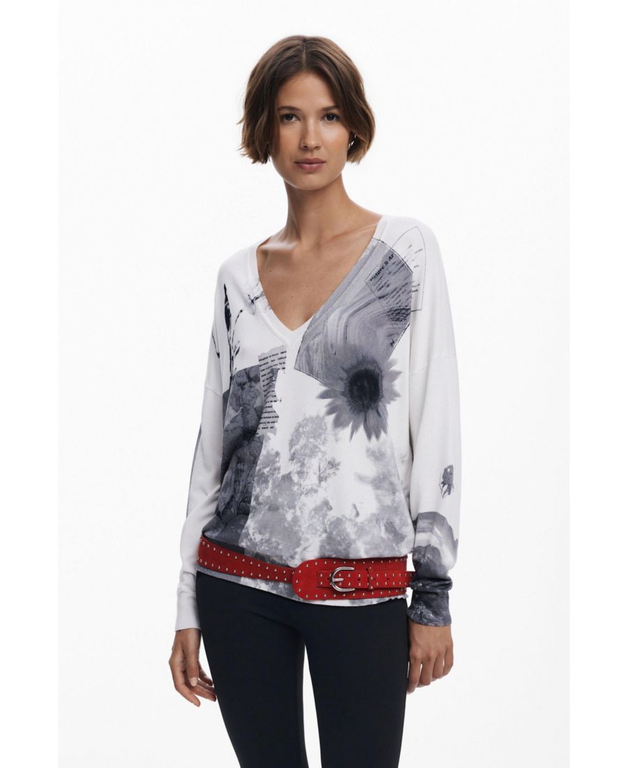 

Женский свитер с тонкой коллажной отделкой Desigual, White