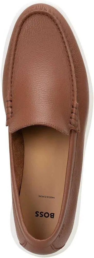Мужские мокасины BOSS Sienne Mocc из рифленой кожи с логотипом. Размер, Medium Brown210 — фото 3