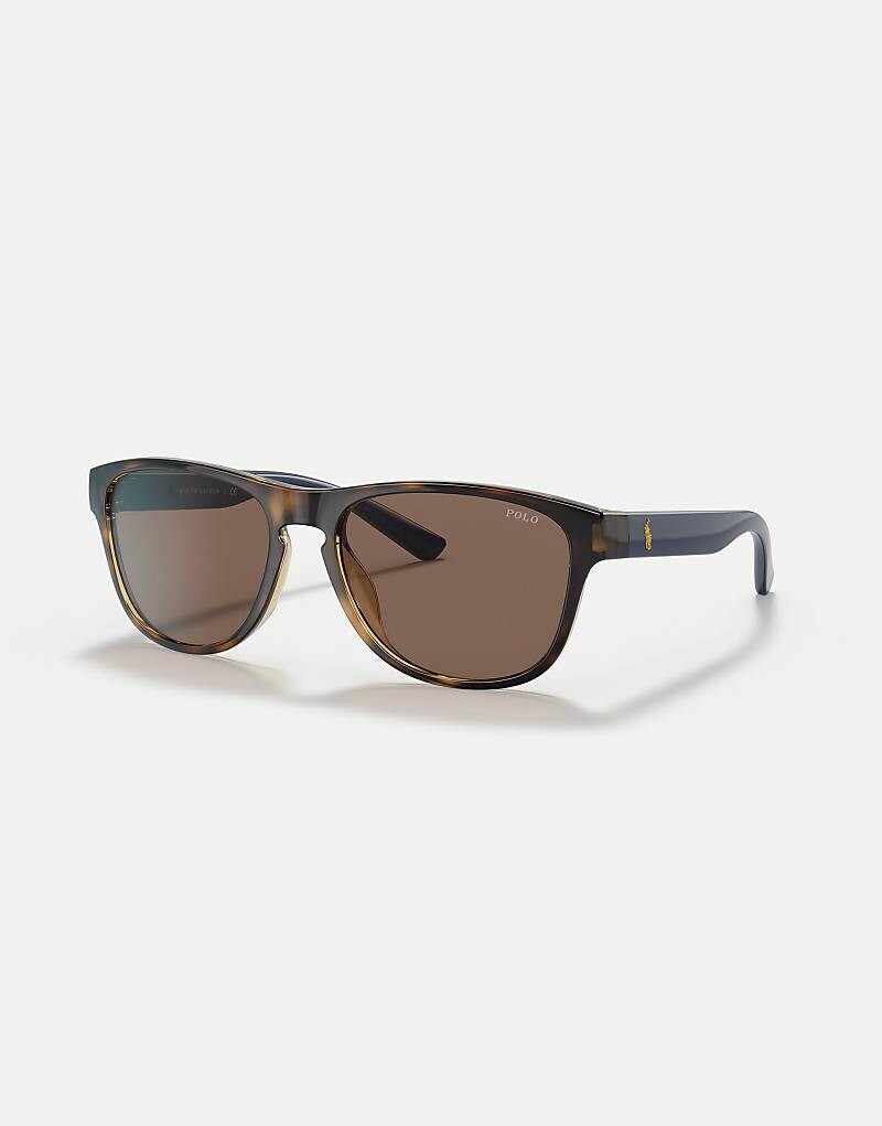

Блестящие прямоугольные солнцезащитные очки Ralph Lauren Havana с коричневыми линзами