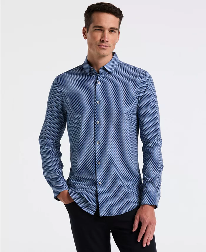 

Мужская рубашка с длинным рукавом и геометрическим принтом Perry Ellis, синий