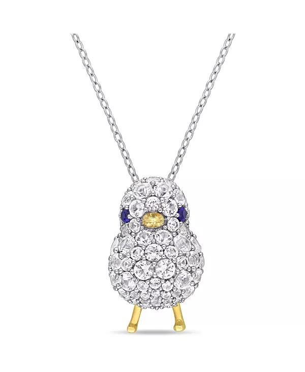 

Ожерелье в виде цыпленка с выращенными в лаборатории синими и белыми сапфирами (2 3/4 карата) из 18-каратного двухцветного серебра с покрытием из стерлингового серебра Macy'S, multi