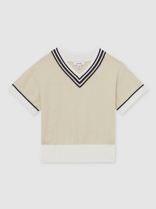 

Детский свитер с V-образным вырезом из льна и хлопка Ida Reiss, Neutral