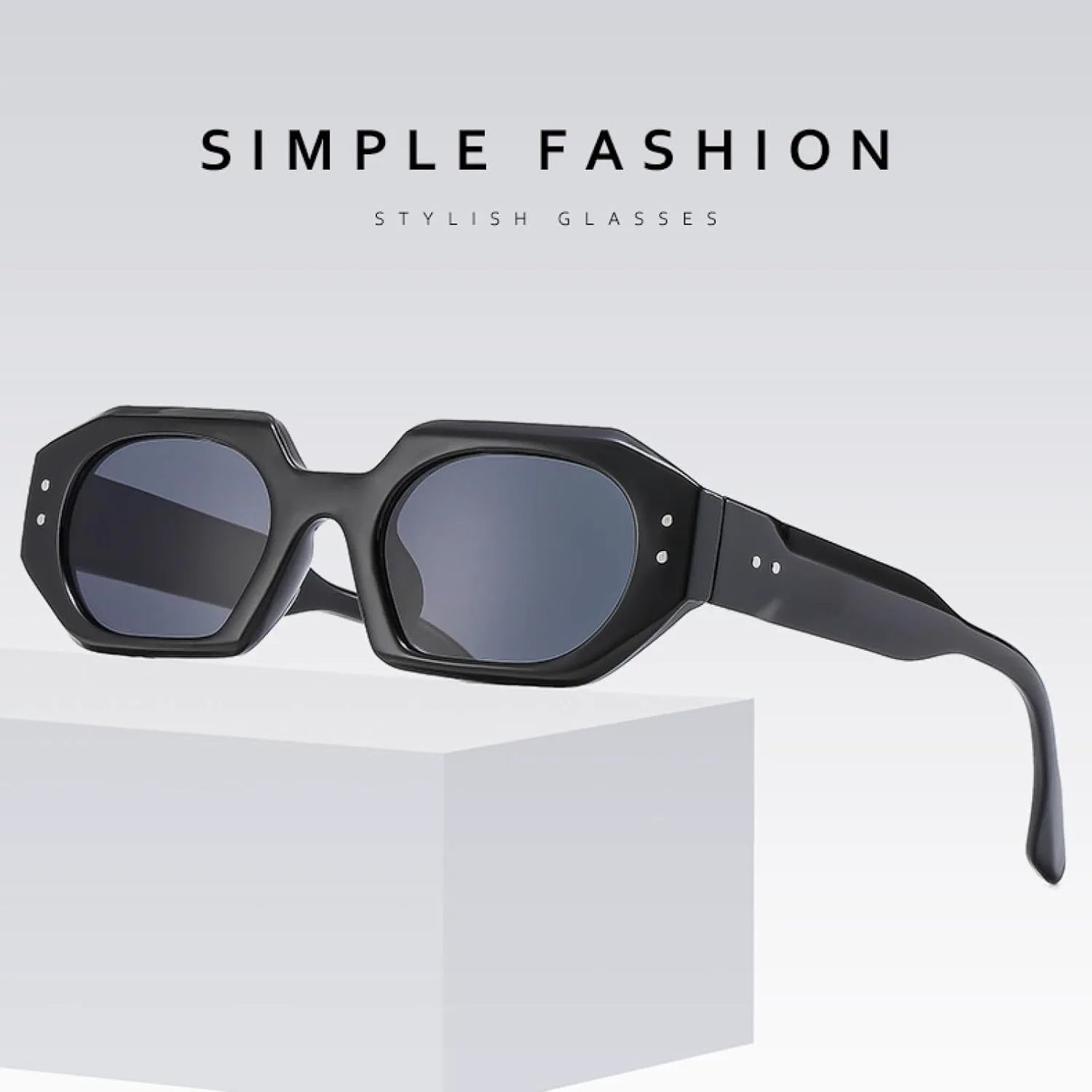 

Ретро-солнцезащитные очки неправильной многоугольной формы, контрастные цвета, универсальные, для активного отдыха, с широкими дужками TVTBBVV, Black Clear