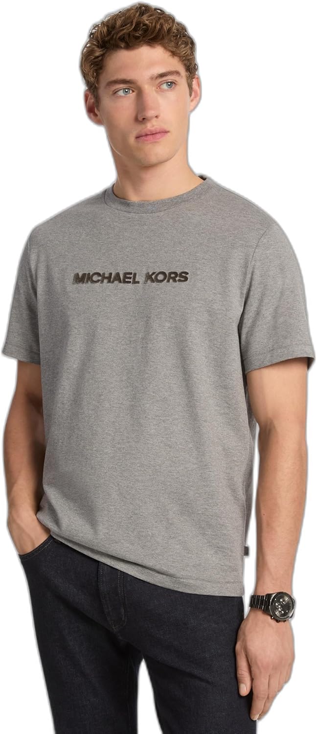 

Мужская футболка Michael Kors с логотипом и стежками, Ash Melange, Серый, Мужская футболка Michael Kors с логотипом и стежками, Ash Melange