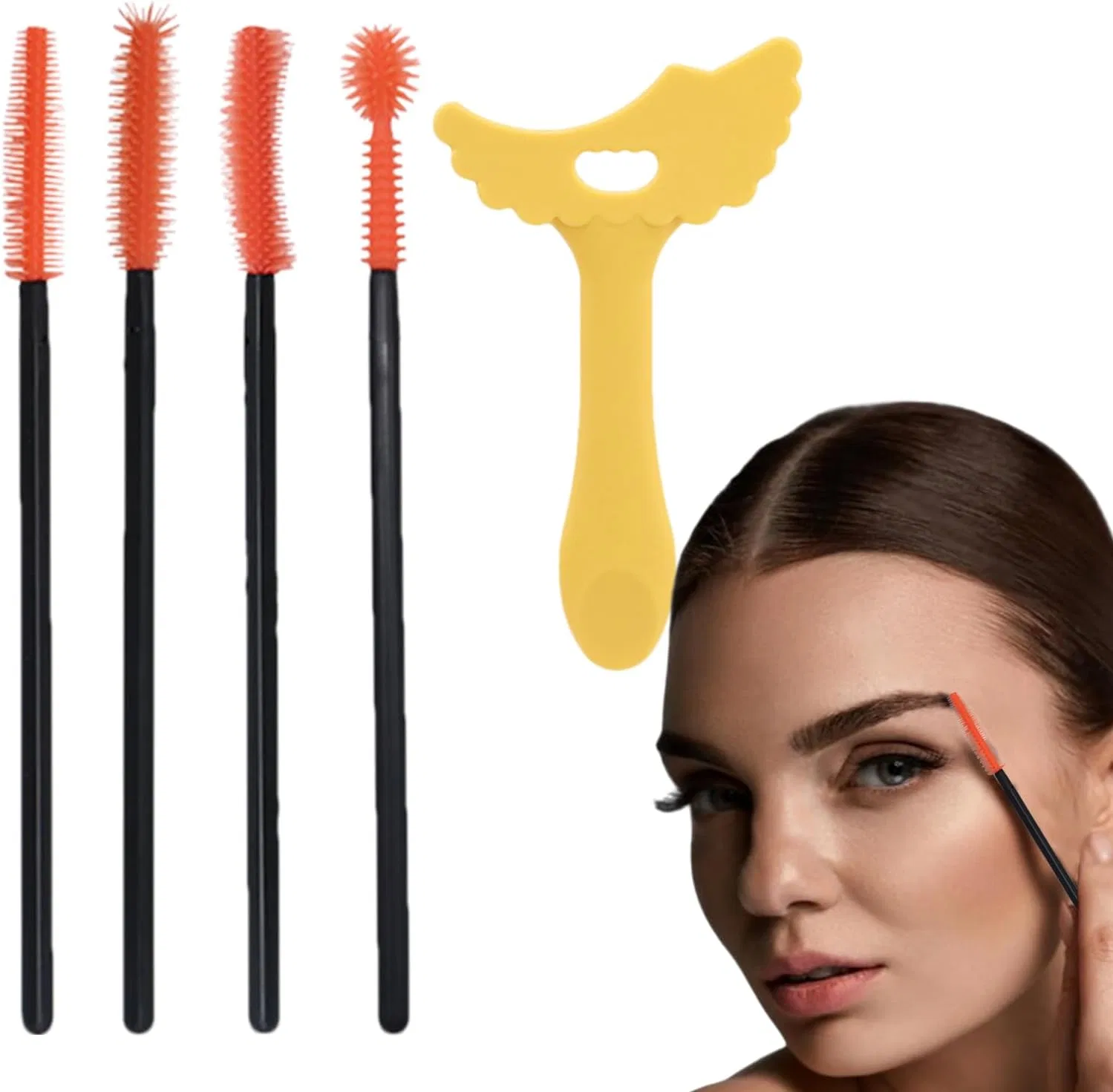 Трафарет для подводки силиконовый No brand, желтый с кисточкой для ресниц