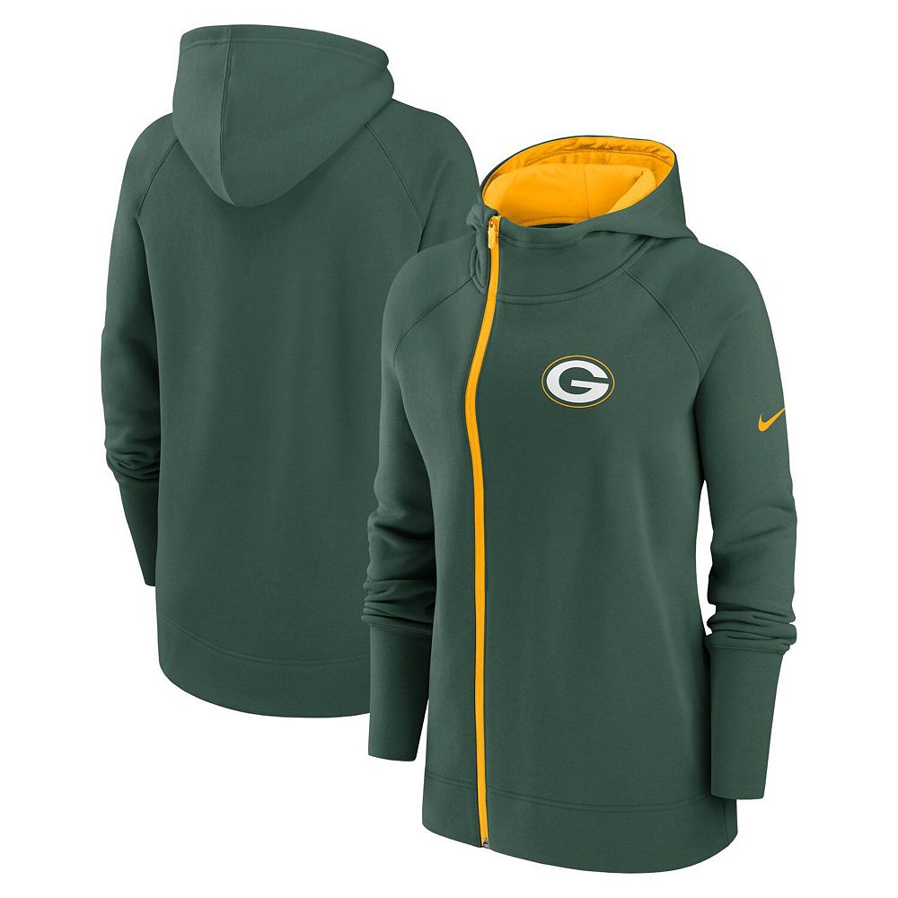 

Женская худи с асимметричной молнией во всю длину реглан Nike Green Green Bay Packers, цвет Pkr Green