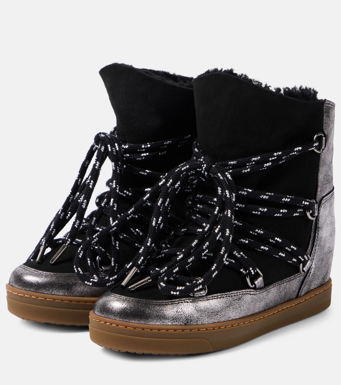 Зимние ботинки Nowles из кожи с подкладкой из овчины Isabel Marant, серебряный — фото 4