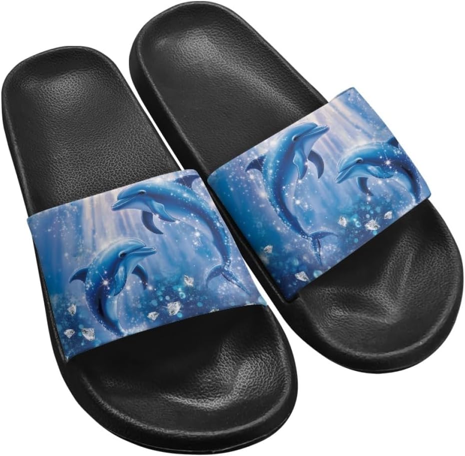 

Шлепанцы для женщин и мужчин. Милые водонепроницаемые шлепанцы с противоскользящим покрытием. Летние быстросохнущие тапочки для пляжа, бассейна и душа Generic, Cute Dolphin Print