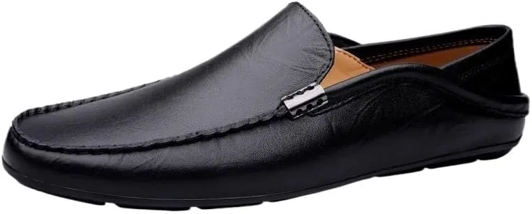 Лоферы кожаные мужские на скользящей подошве, Black UOPYNE